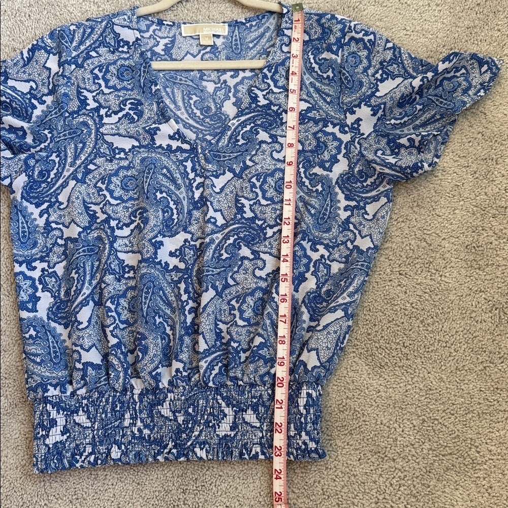 Michael Kors Blue Paisley V-Neck Blouse Size M - Picture 5 of 5